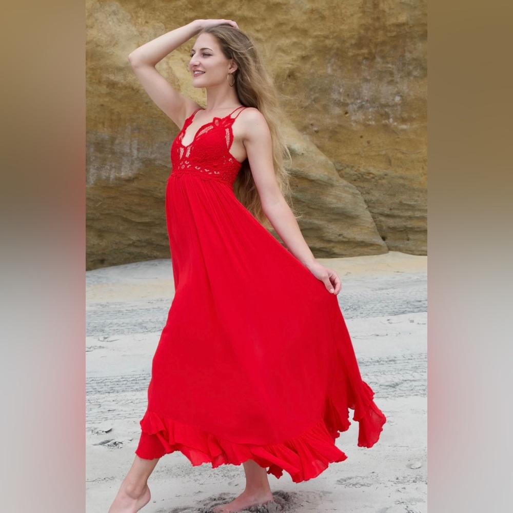 Free people Adella Red Maxi Dress Small NWT